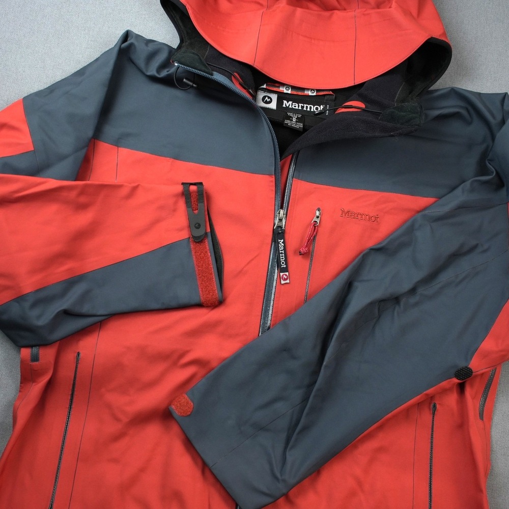 Marmot Soft Shell Performance Hooded Rain Jacket Red Gray Full Zip Outdoor Men M
